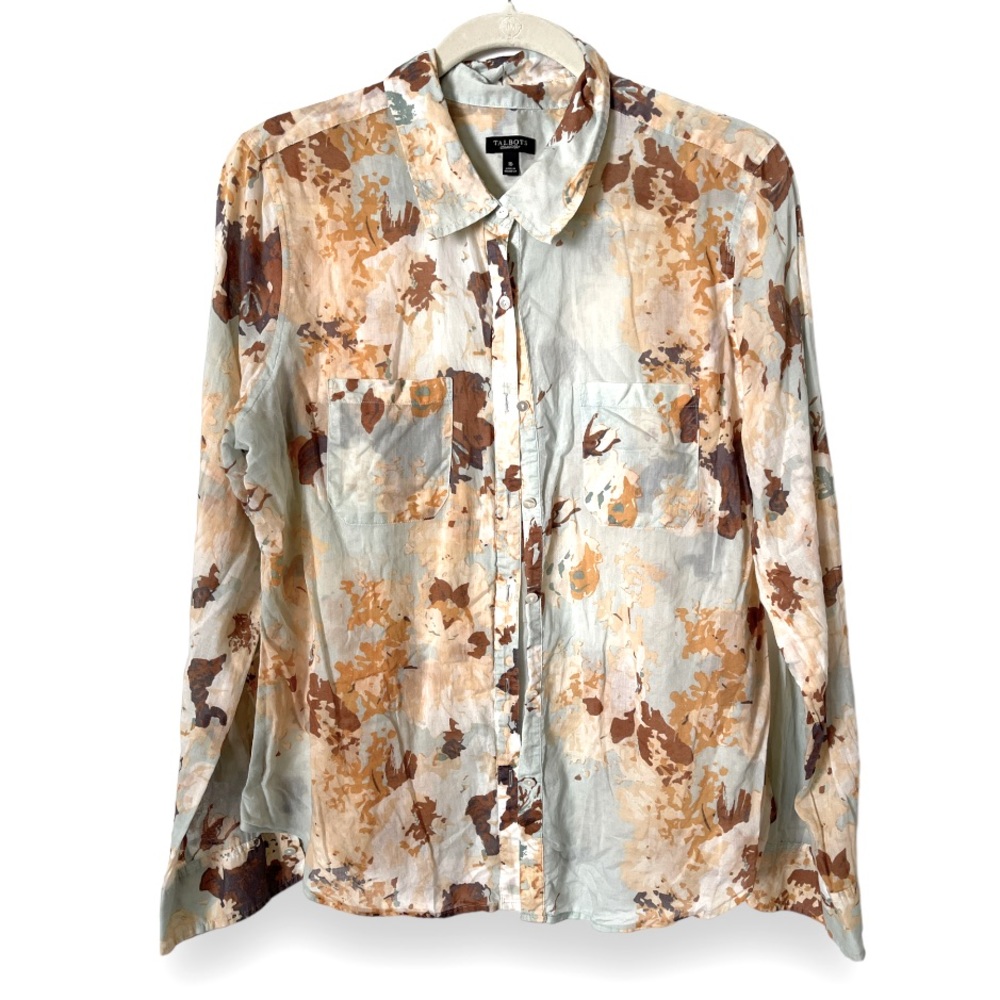 Talbots 100% Cotton Lightweight Button Down Shirt Cottagecore Botanical Print 16